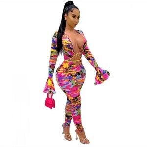 Sexy Catsuit Jumpsuit NWT BARBIE‎ Colorful Club Bodycon Stripper Party Tight Hot